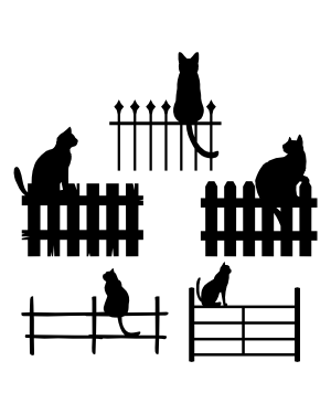 Cat Silhouette Illustration - Fences, Gates, and Feline Poses