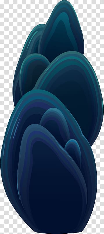 Stylized illustration of stacked blue mussel shells with layered gradient shading.