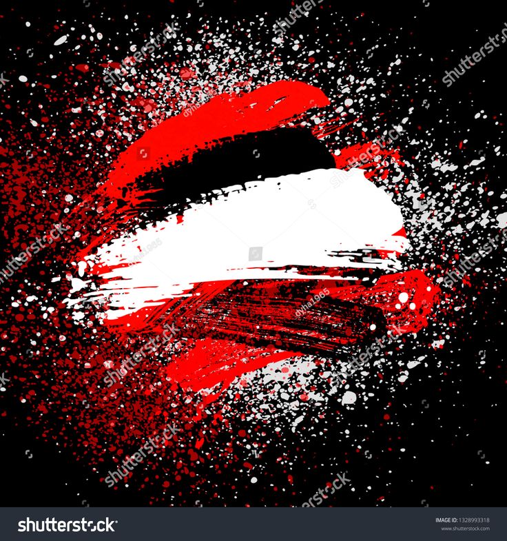 Abstract red, white, and black grunge paint splatter design with bold brushstrokes on dark background.