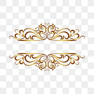 Ornate gold decorative divider with symmetrical scrollwork on transparent background