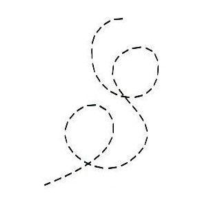 Abstract dashed-line loop design on white background, resembling a stylized infinity or figure-eight motif.