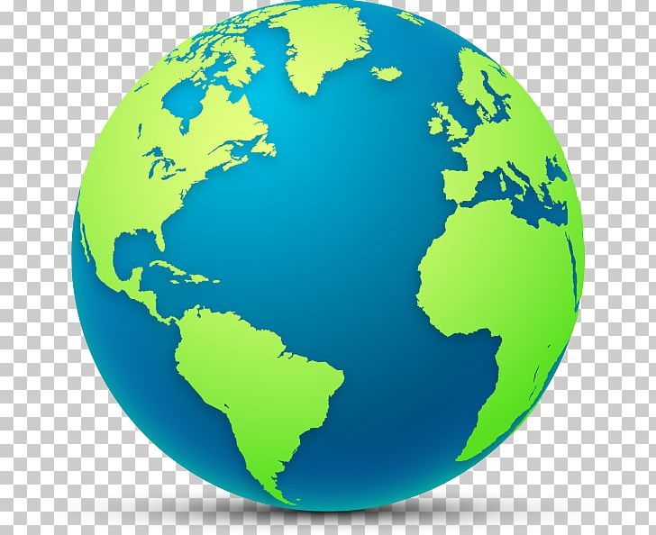 Stylized 3D globe with green continents and blue oceans on transparent background