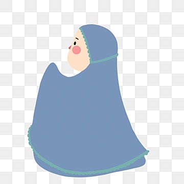 A cartoon-style illustration of a person wearing a light blue hijab with green trim, shown in profile with a gentle expression.
