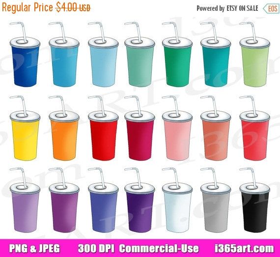 Colorful Soda Cup Clipart - 300 DPI PNG & JPEG - Commercial Use