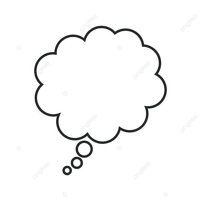 Simple black outline of a cloud-shaped thought bubble with three trailing circles on white background.