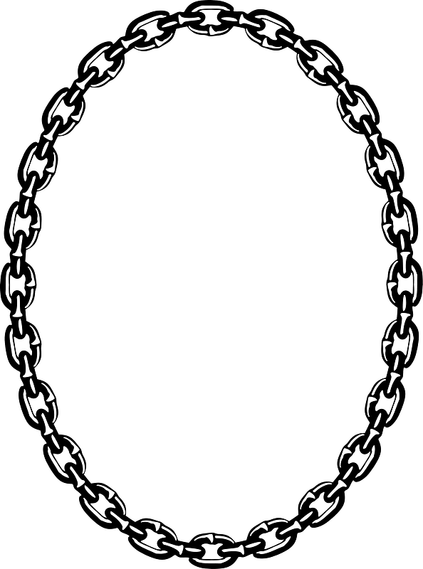 Black metal chain forming an oval frame on a green background.