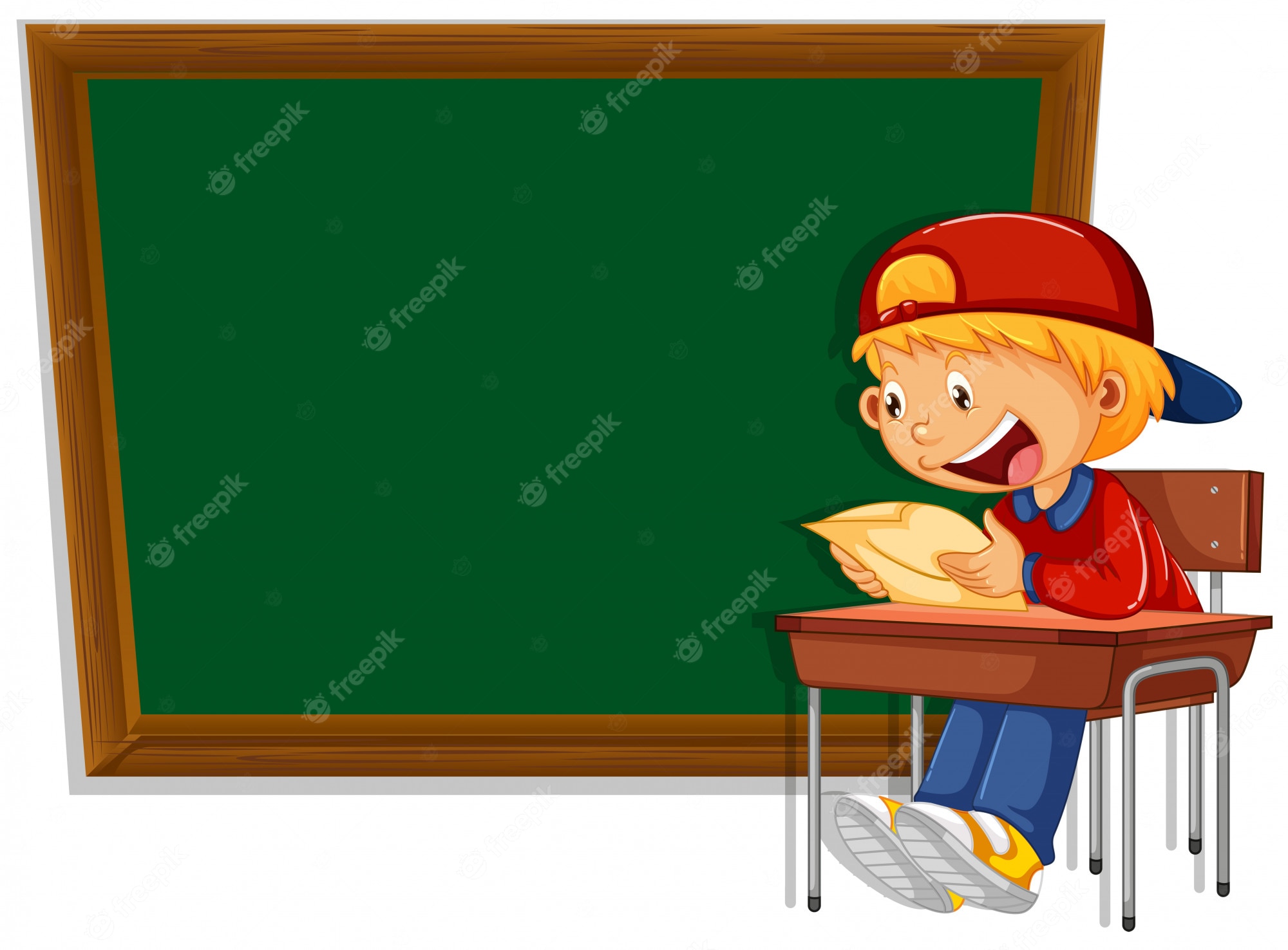 Boy Reading in Classroom - Free Educational Illustration