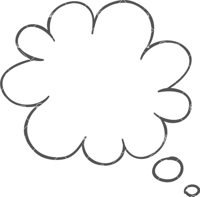 Black outline of a cloud-shaped thought bubble with trailing circles, isolated on white background.