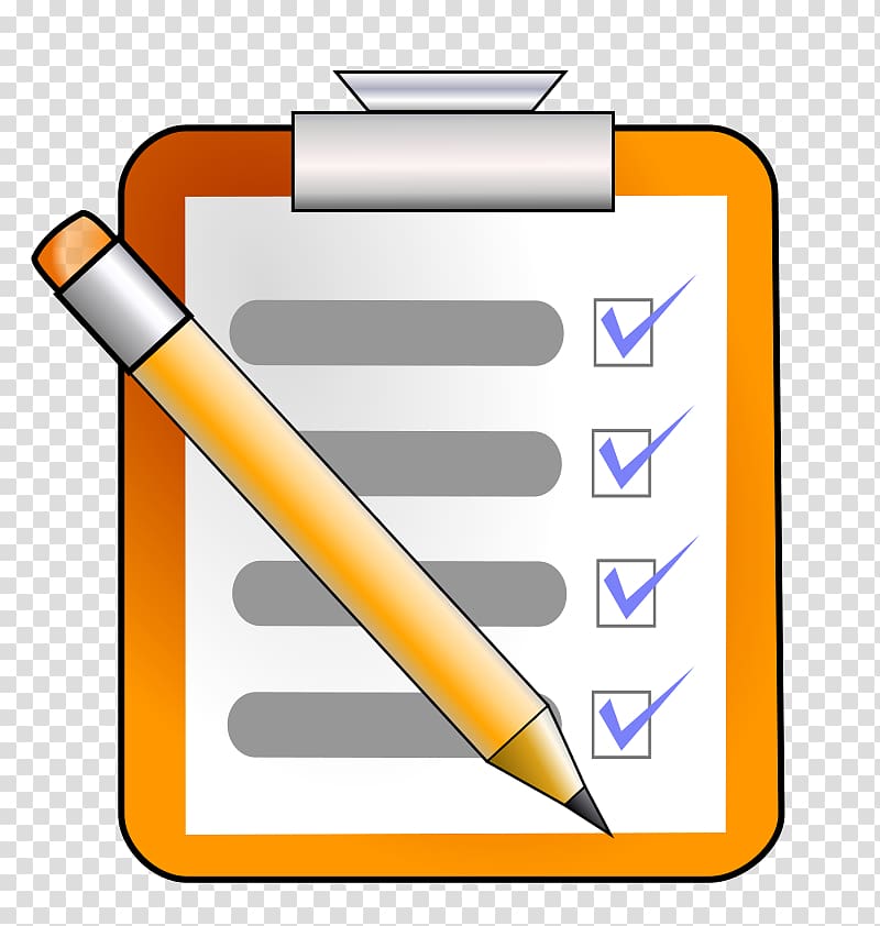 Orange clipboard with checklist and pencil, showing four completed tasks with blue checkmarks.