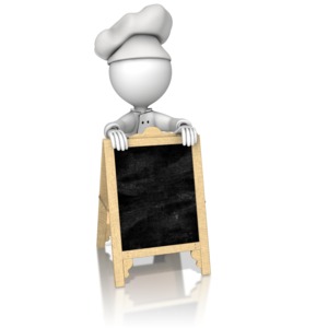Chef with Chalkboard Sign - Restaurant Menu or Specials Display