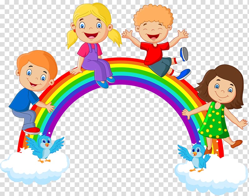 Kids Playing on a Rainbow - Free Clipart for Educational & Creative Projects