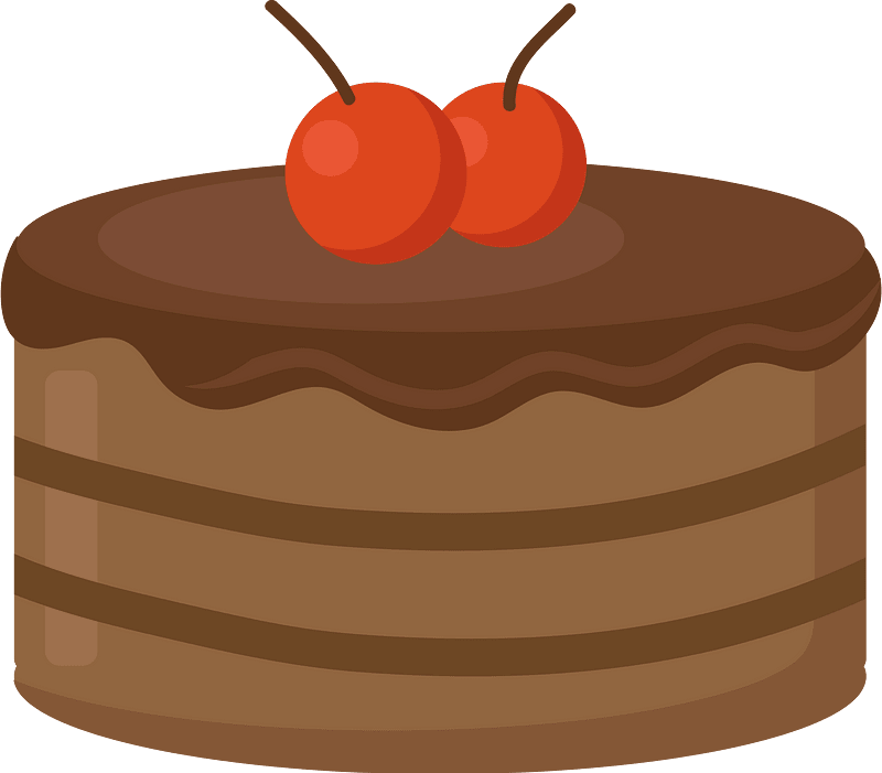 Rich chocolate cake with glossy frosting and two bright red cherries on top.