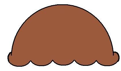 Brown dome-shaped object with scalloped edge, resembling a cartoon mushroom cap or dessert topping.