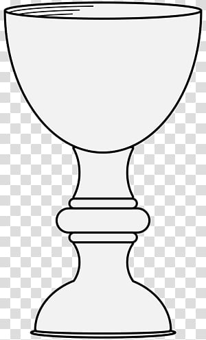 Line drawing of a classic chalice with wide bowl, slender stem, and flared base on transparent background.