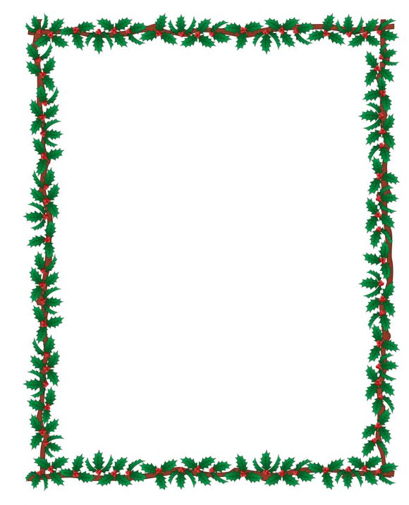 Festive green holly and red berry border frame for holiday designs