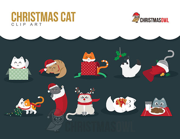 Free Christmas Cat Clip Art - Cute Holiday Illustrations for Designers