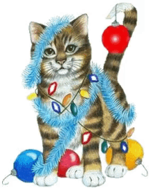 Festive Kitten with Christmas Lights and Ornaments - Holiday Illustration