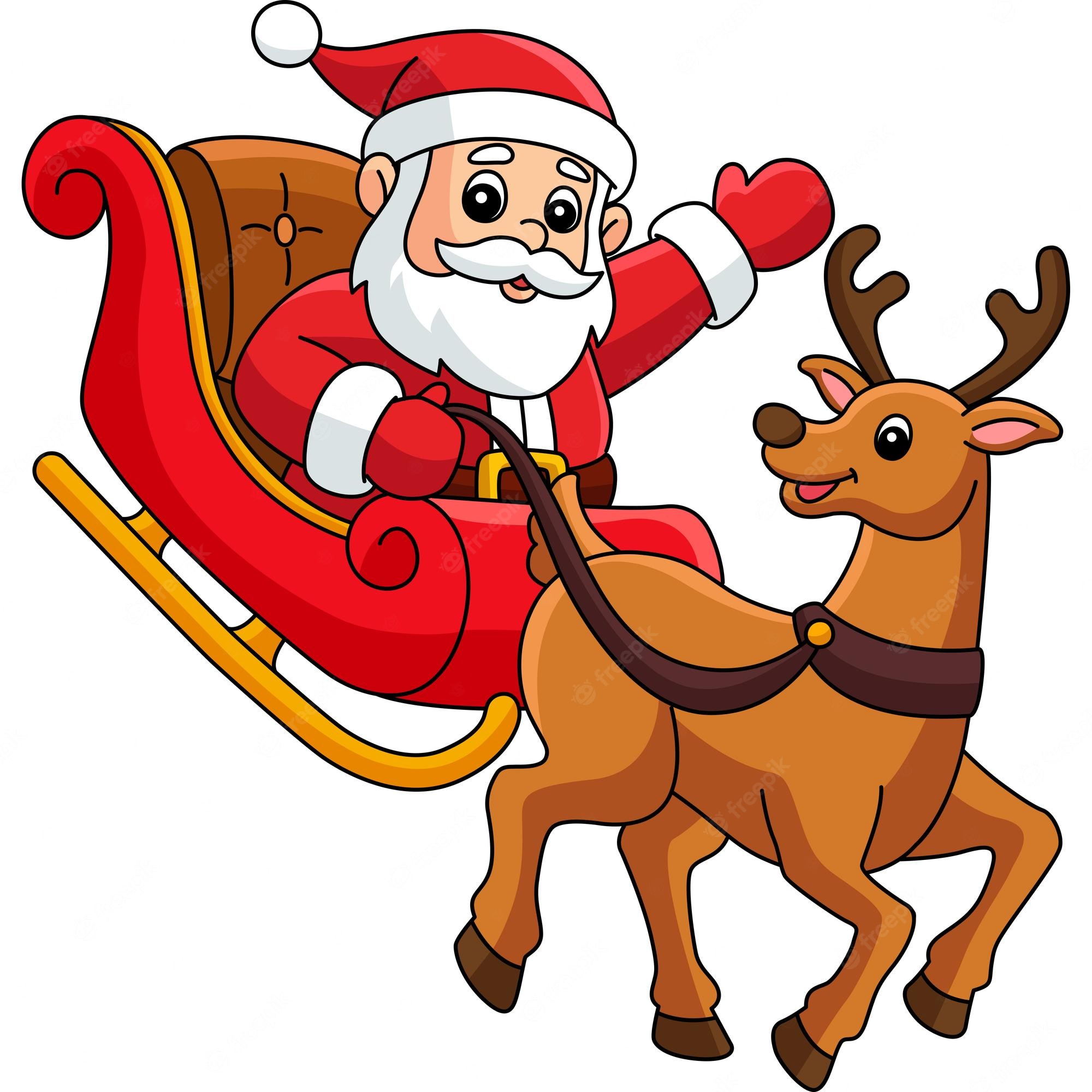 Clipart Of Cartoon Version Of Reindeer And Santa Claus In Clip Art 