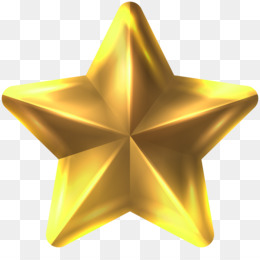 Shiny golden five-pointed star with metallic finish and transparent background