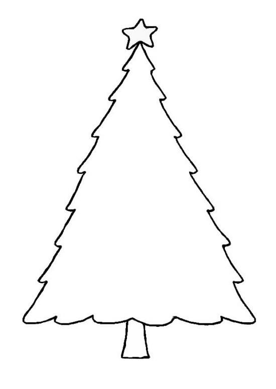 Simple black-and-white line drawing of a Christmas tree with a star on top and a trunk base.