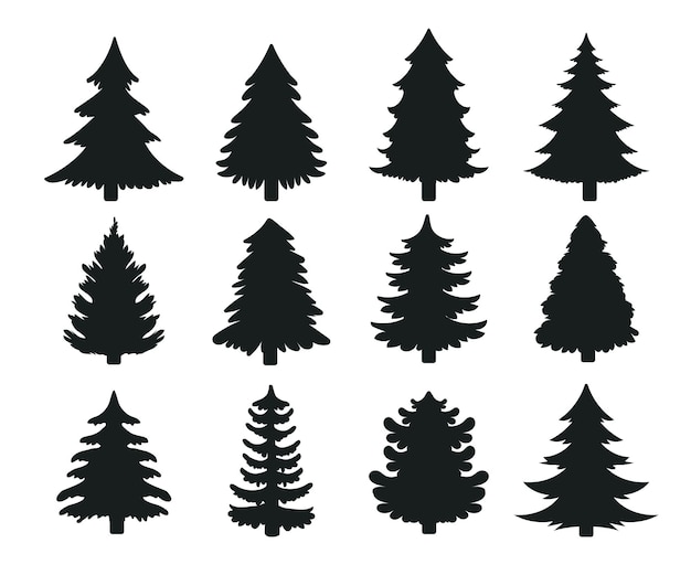 Pine Tree Silhouette Icons - Vector Clipart Collection for Design & Web
