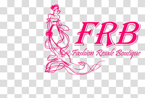 Pink logo for FRB Fashion Resale Boutique featuring a stylized woman in a dress and flowing ribbons.