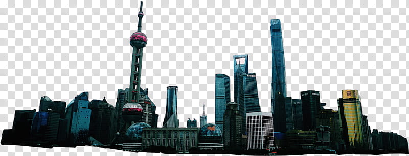 Shanghai skyline featuring Oriental Pearl Tower, Shanghai Tower, and Jin Mao Tower against a transparent background.