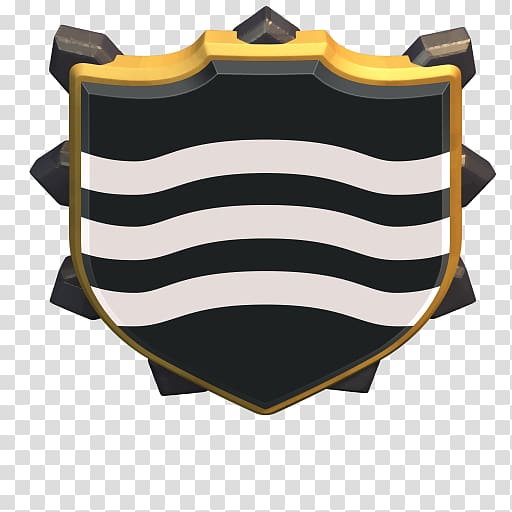 Black and white wavy-striped shield emblem with gold trim and dark metallic accents.