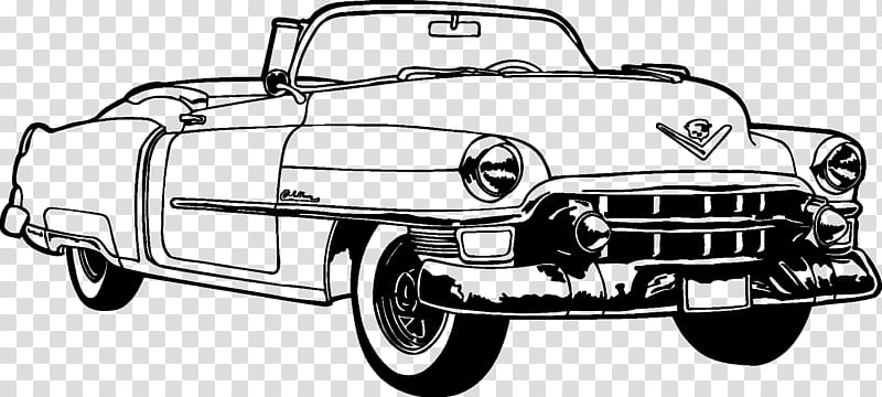 Vintage 1950s Convertible Car Line Art - Classic Automotive Illustration
