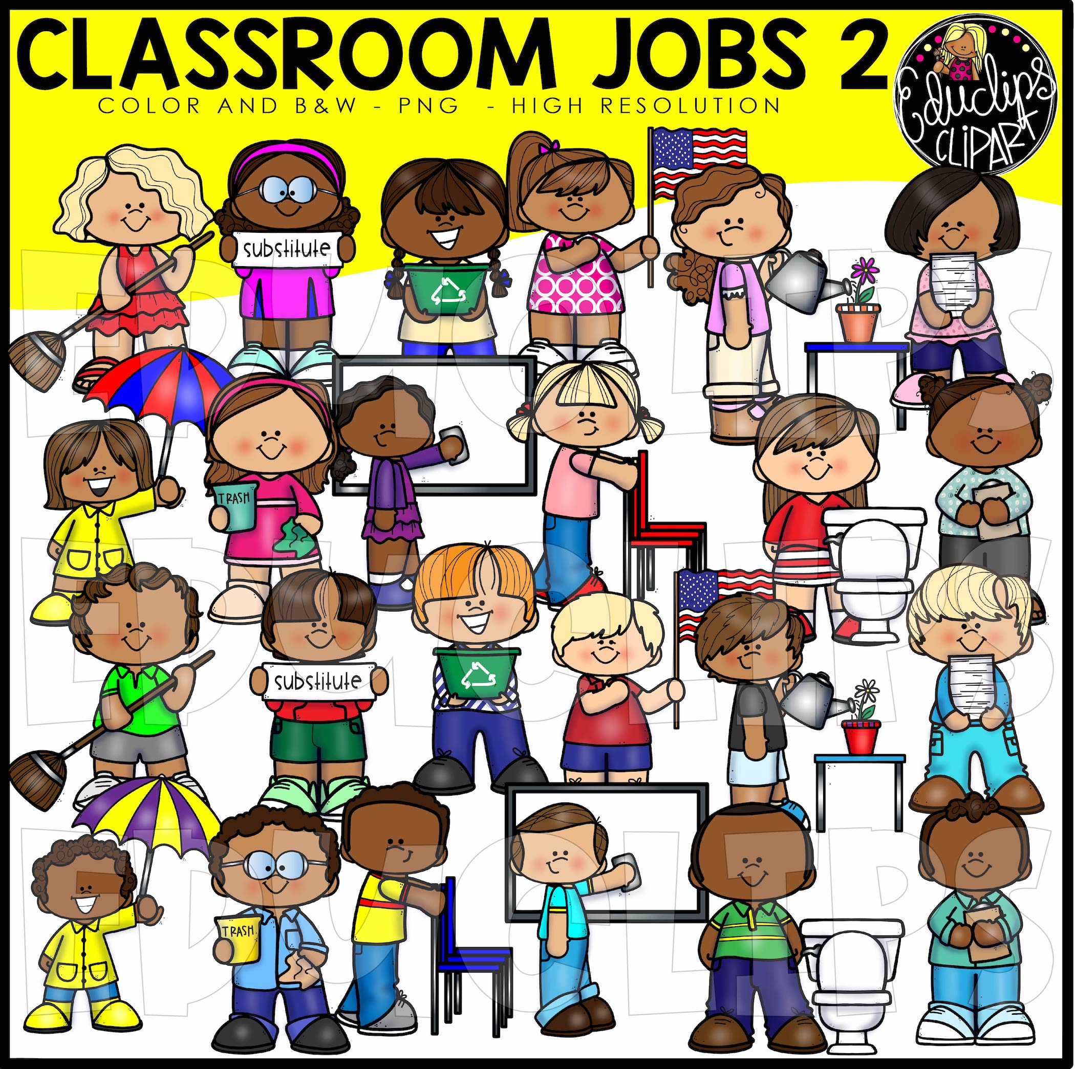 Classroom Jobs Clip Art Big Bundle Color And Bandw Edu Clips Clip Art Library