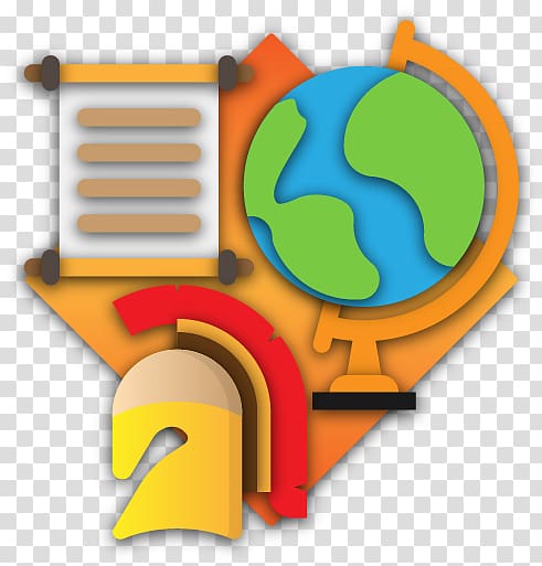Iconic illustration featuring a globe, scroll, and ancient helmet symbolizing global history and education.