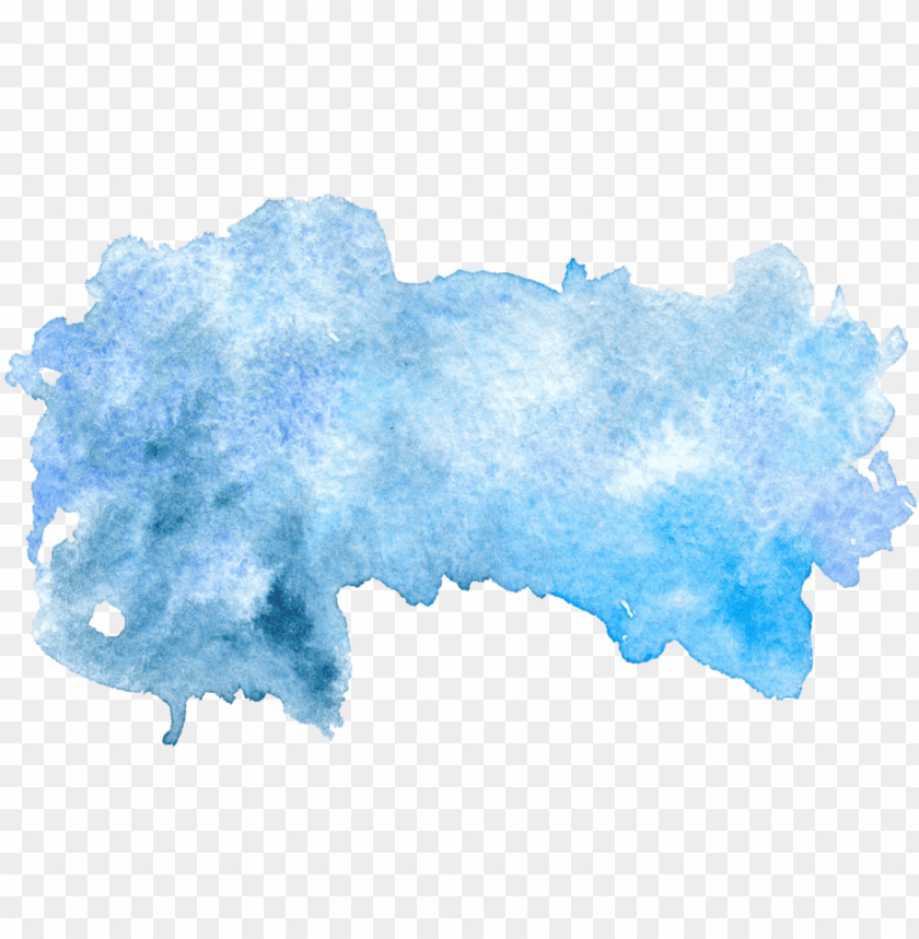 Abstract blue watercolor splash with soft gradients and organic edges on transparent background.