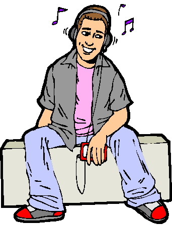 Young Man Listening to Music with Headphones - Illustration