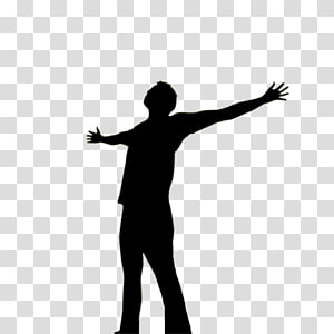 Silhouette of a person standing with arms outstretched in celebration or freedom against transparent background.