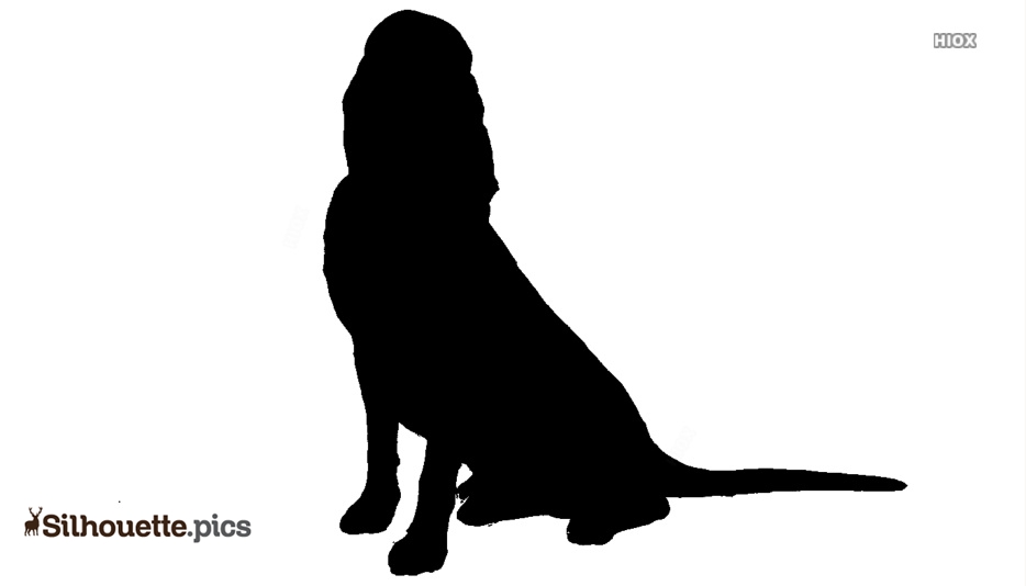 Silhouette of a seated dog, likely a spaniel, with long ears and a tail extended to the side.
