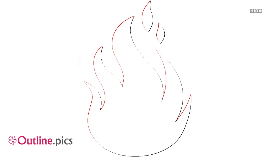 Outline drawing of a stylized flame with red and black lines on white background.