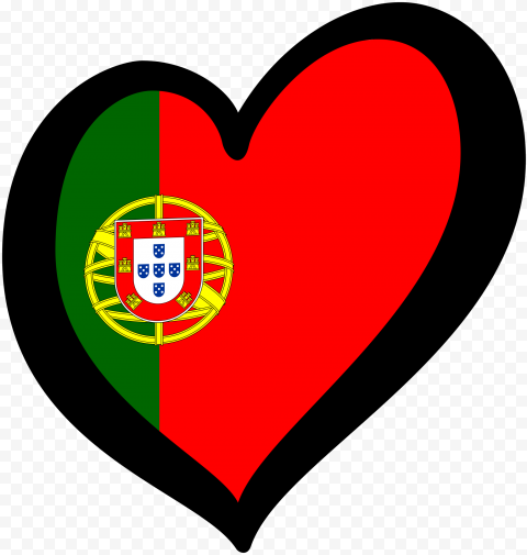 Heart-shaped graphic with Portuguese flag colors and national coat of arms centered on left side.