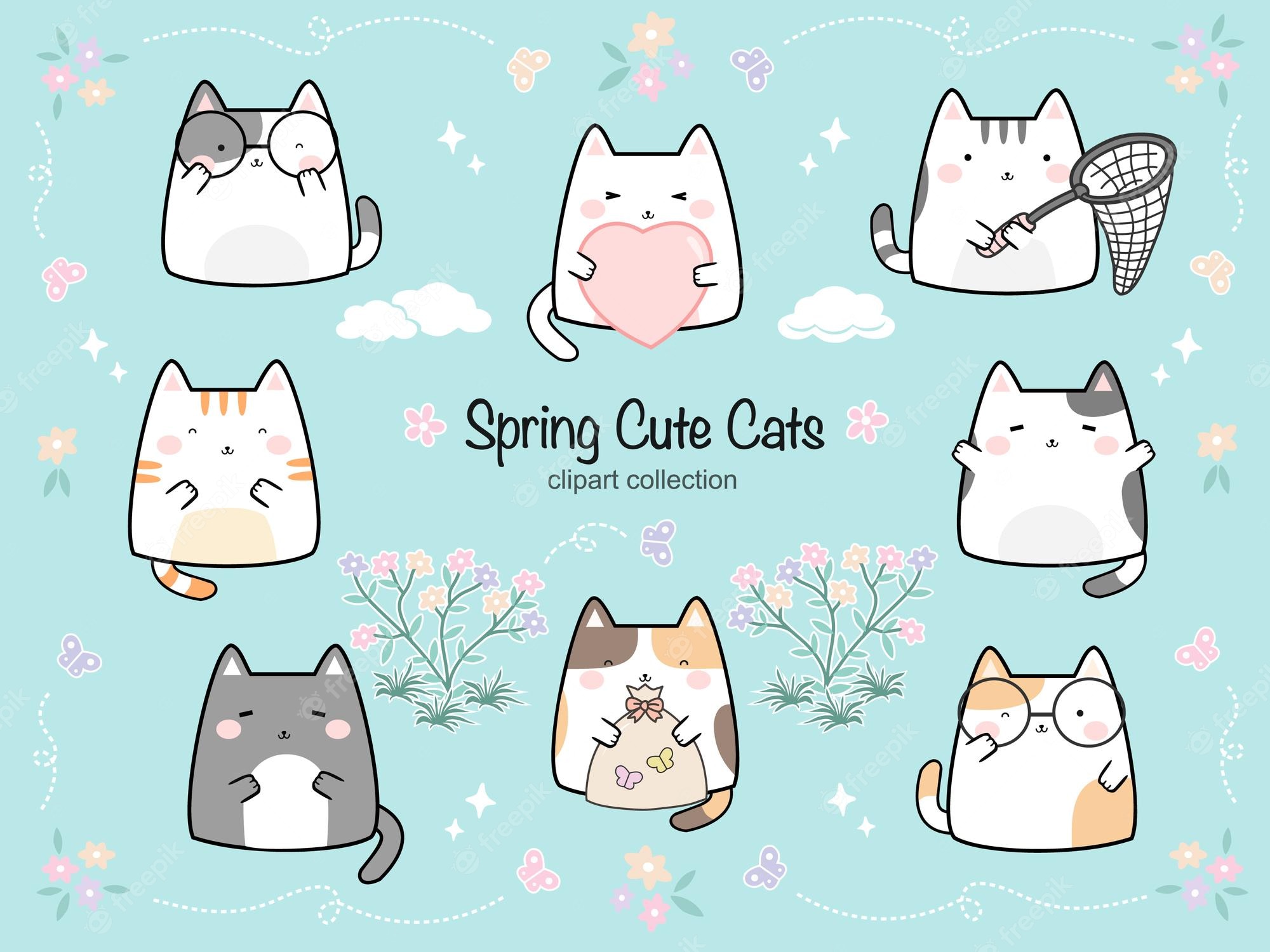 Cat Clipart, Funny cats, Kawaii kitten, doodle Kitty icons