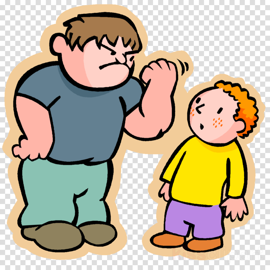 A cartoon of a larger boy raising his fist to intimidate a smaller, worried boy.