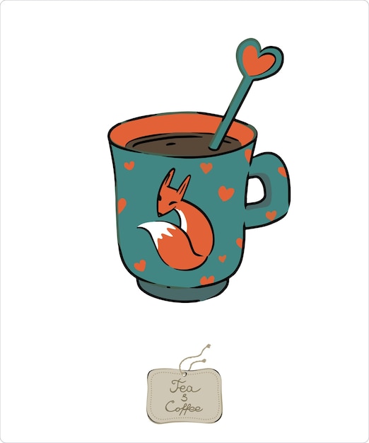 Cozy Fox-Themed Tea & Coffee Mug Illustration
