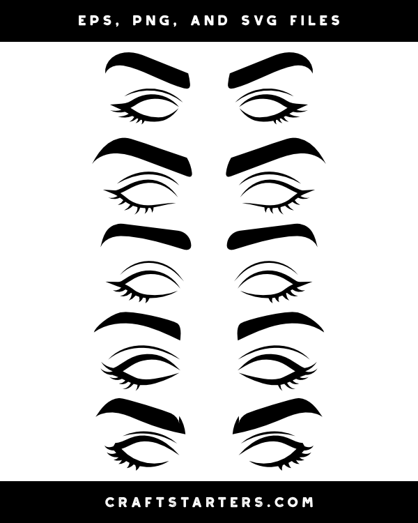 Collection of stylized black-and-white eye and eyebrow vector illustrations for design projects.