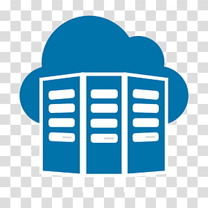 Blue cloud icon overlaying three server racks, representing cloud computing infrastructure.