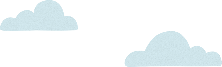 Two light blue stylized clouds on a solid green background, minimalist vector illustration.