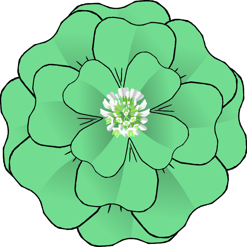 Stylized green four-leaf clover with white flower center, symbolizing luck and nature.