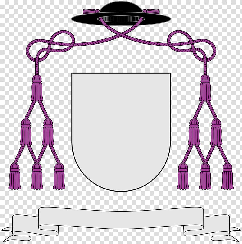 Ecclesiastical heraldic shield with purple galero, tassels, and blank escutcheon for customization.