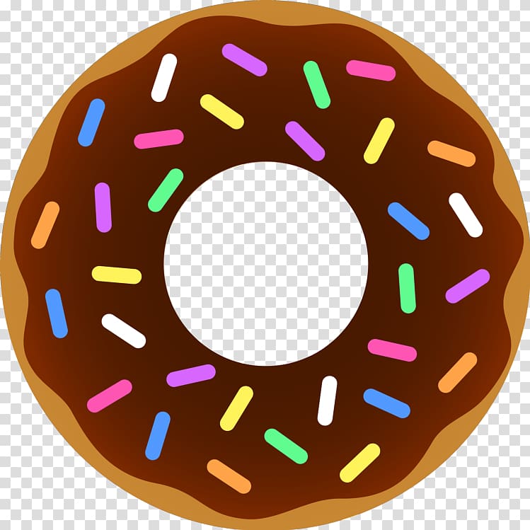 Chocolate-glazed donut with colorful sprinkles on a transparent background.