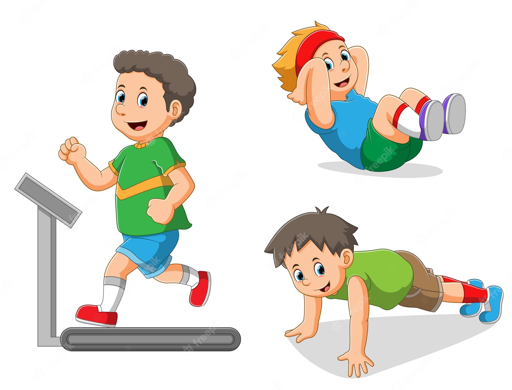 Fit Boys Girls Kids Training Doing Sport Exercises Smiling Clip Art 