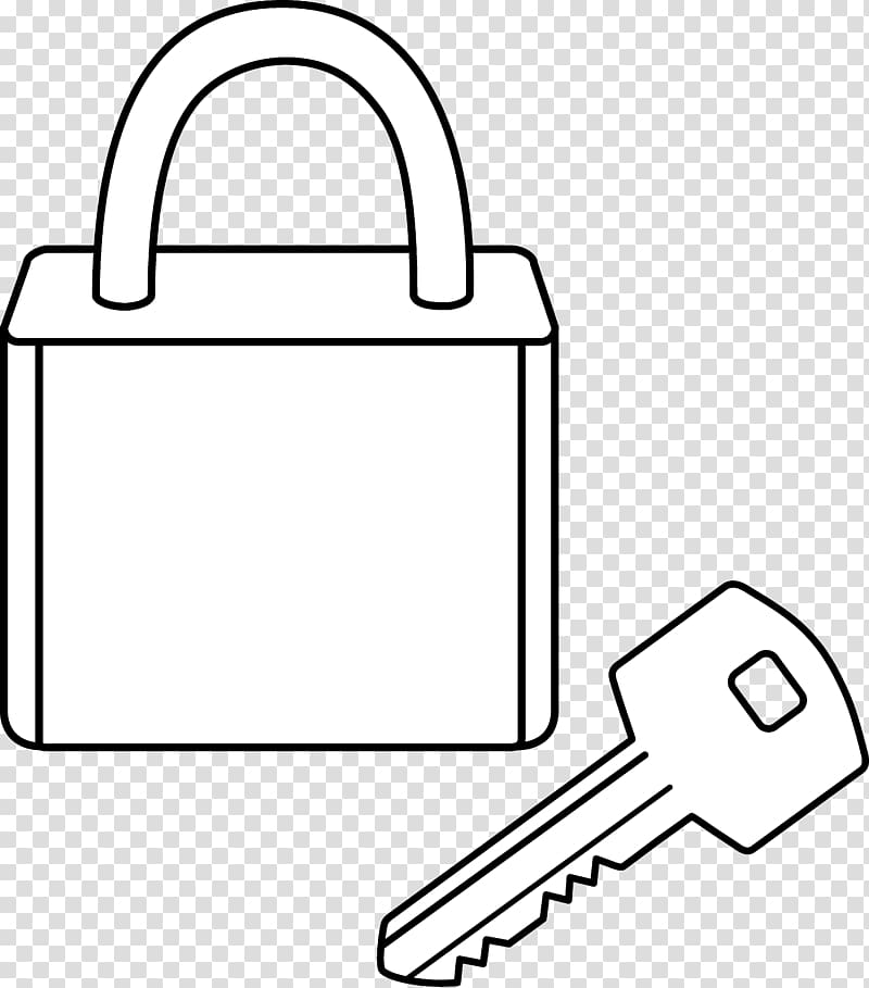 Simple line drawing of a padlock and key on transparent background.