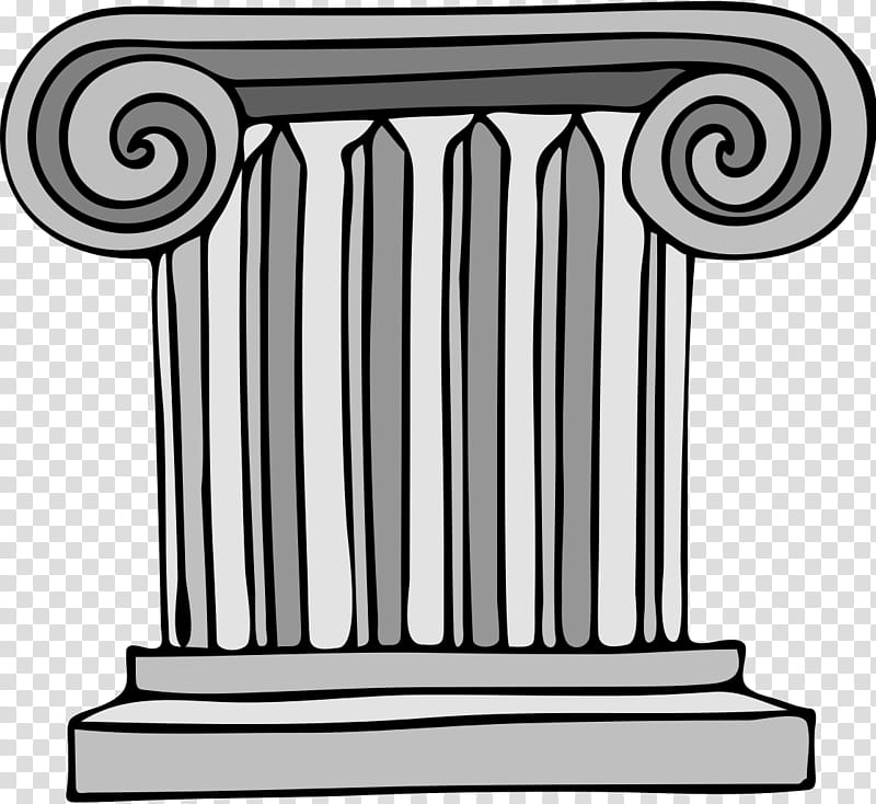 Ionic column with volute scrolls and fluted shaft, classical Greek architectural element.