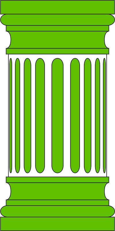 Bright green classical fluted column with Ionic-style capital and base, stylized vector illustration.